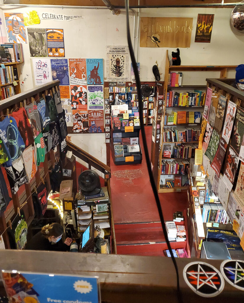 A shot of Left Bank Books from the second floor looking down.
